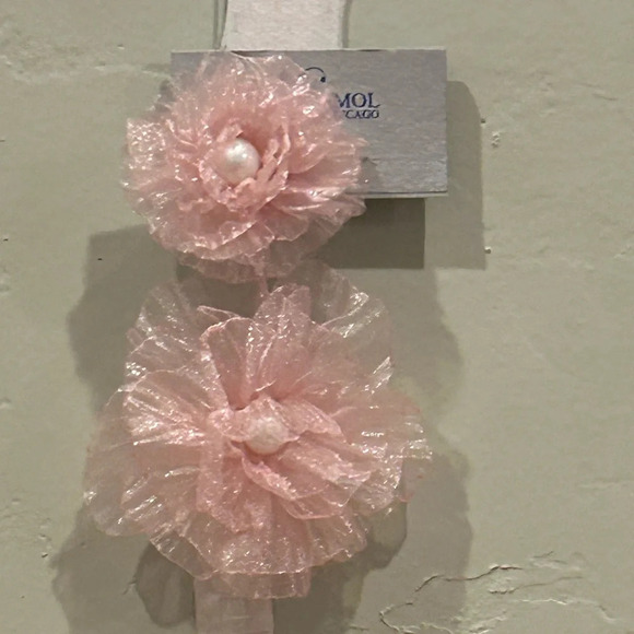NAKAMOL Made In Thailand Pink Tulle And Pearl Floral Earrings. New with Tags! - Picture 6 of 6